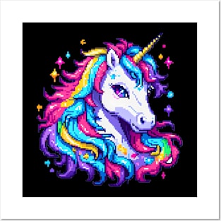 Pixel Unicorn - Rainbow Hair Posters and Art